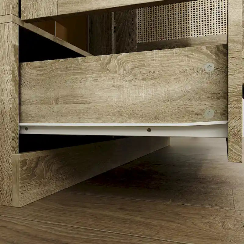 Armoire en bois au charme naturel - Design en rotin respirant Grand espace de rangement