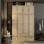 Armoire en bois au charme naturel - Design en rotin respirant Grand espace de rangement