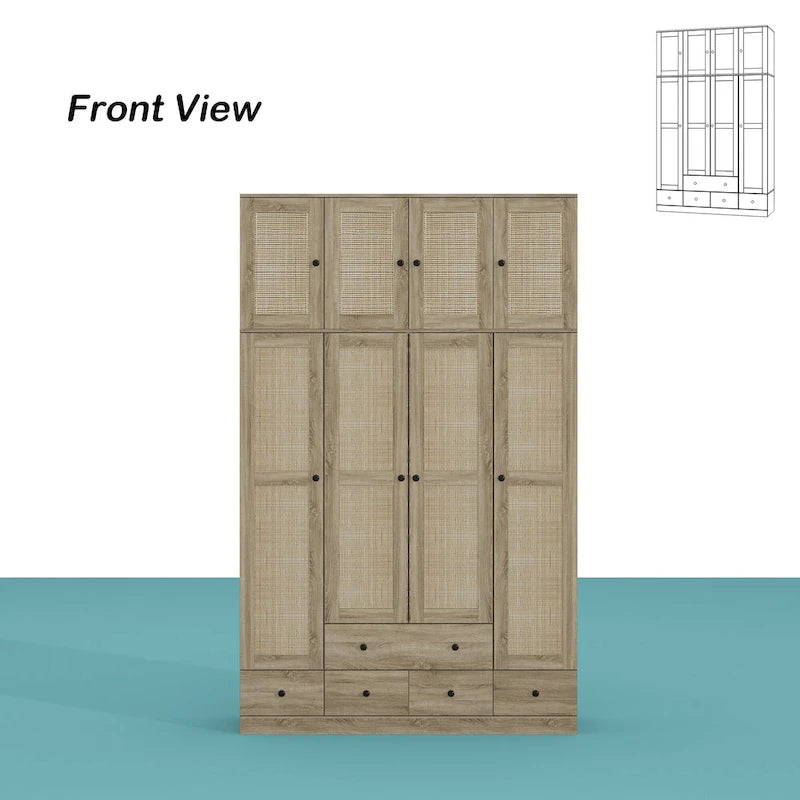 Armoire en bois au charme naturel - Design en rotin respirant Grand espace de rangement