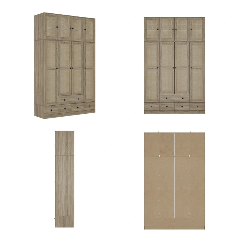 Armoire en bois au charme naturel - Design en rotin respirant Grand espace de rangement