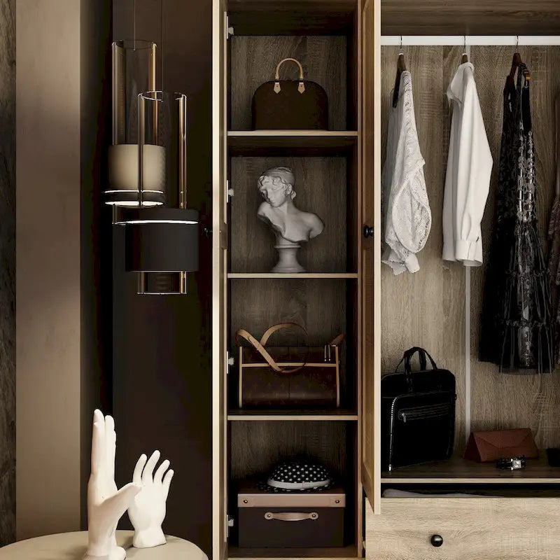 Armoire en bois au charme naturel - Design en rotin respirant Grand espace de rangement