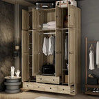 Armoire en bois au charme naturel - Design en rotin respirant Grand espace de rangement