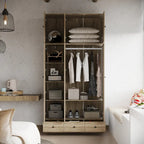 Armoire en bois au charme naturel - Design en rotin respirant Grand espace de rangement