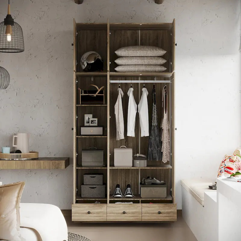 Armoire en bois au charme naturel - Design en rotin respirant Grand espace de rangement