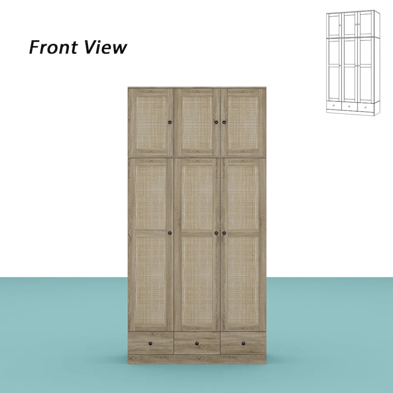 Armoire en bois au charme naturel - Design en rotin respirant Grand espace de rangement