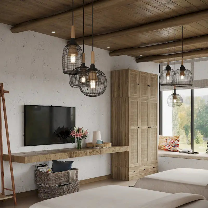 Armoire en bois au charme naturel - Design en rotin respirant Grand espace de rangement