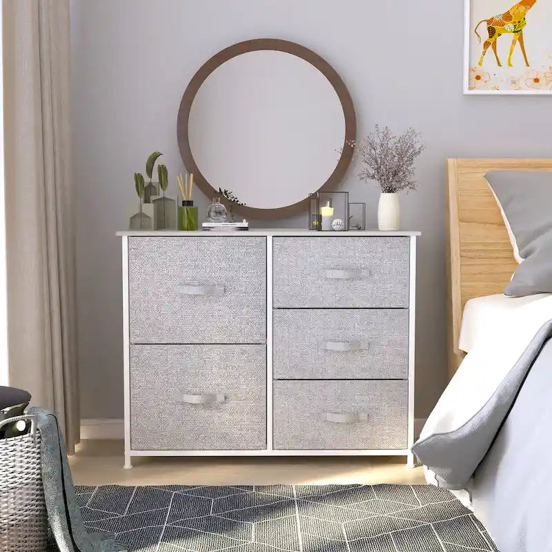 Commode de rangement à 5 tiroirs Gris