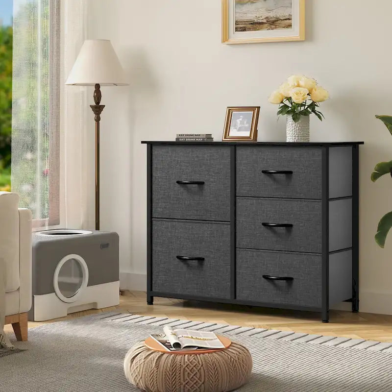 Commode de rangement à 5 tiroirs Gris