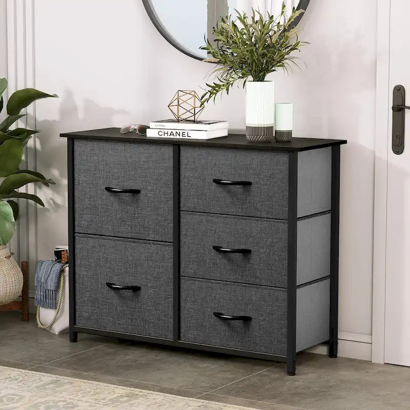 Commode de rangement à 5 tiroirs Gris