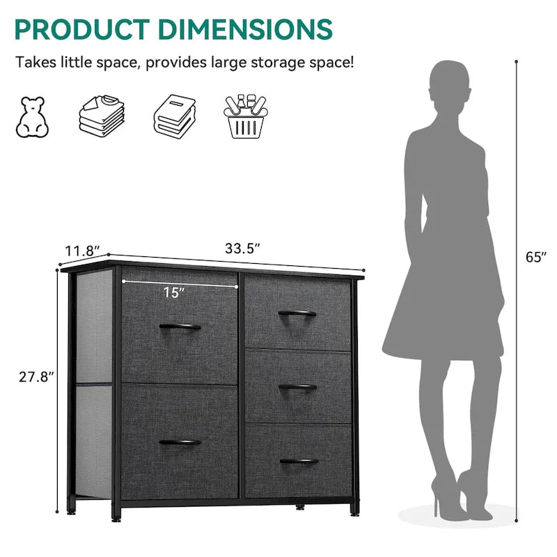 Commode de rangement à 5 tiroirs Gris