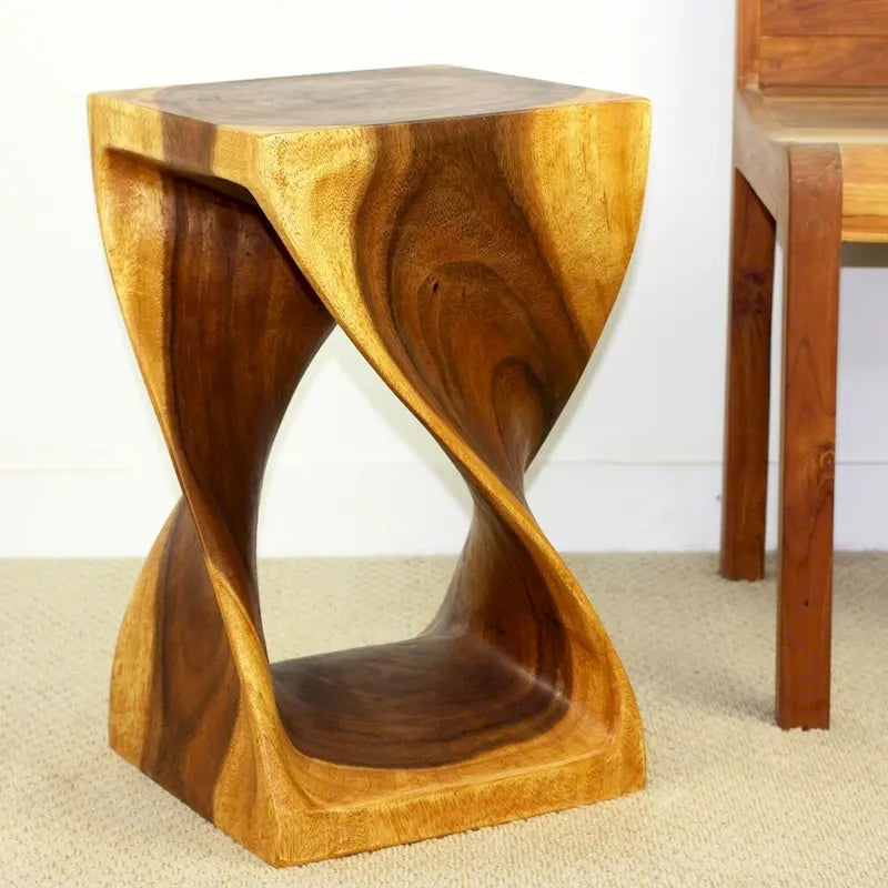 Tabouret torsadé original en bois Haussmann 12 X 12 X 20 po en chêne huilé - 12 x 12 x 20