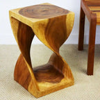 Tabouret torsadé original en bois Haussmann 12 X 12 X 20 po en chêne huilé - 12 x 12 x 20