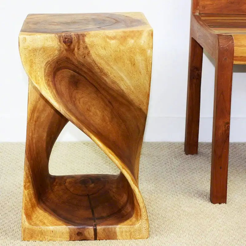 Tabouret torsadé original en bois Haussmann 12 X 12 X 20 po en chêne huilé - 12 x 12 x 20