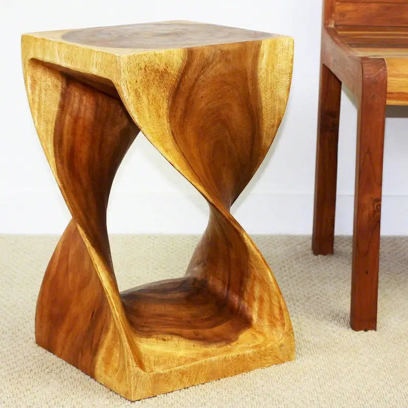 Tabouret torsadé original en bois Haussmann 12 X 12 X 20 po en chêne huilé - 12 x 12 x 20