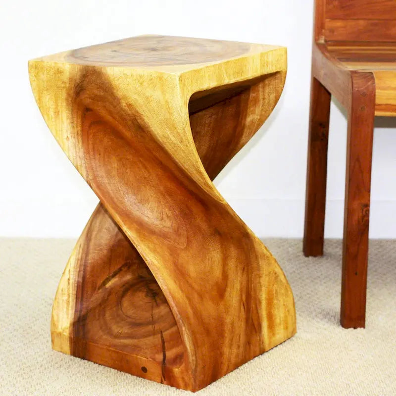 Tabouret torsadé original en bois Haussmann 12 X 12 X 20 po en chêne huilé - 12 x 12 x 20