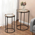  Satine Metal and Glass Round Accent Side Table (Set of 2)
