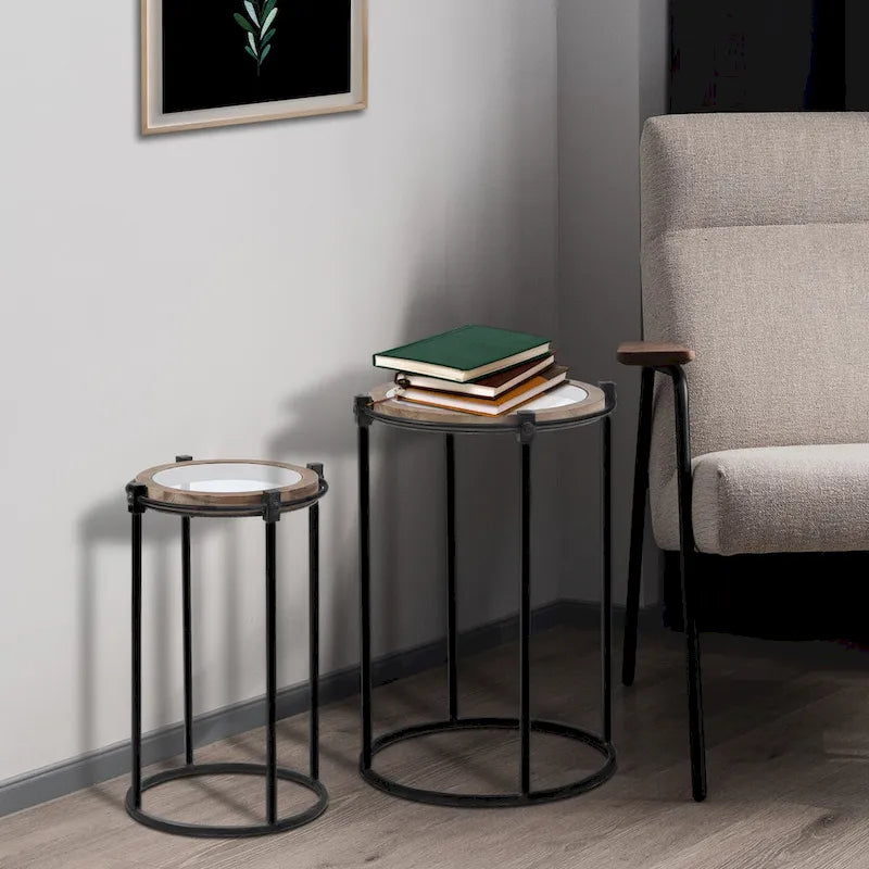 Tables d'appoint rondes Satine en métal et verre (lot de 2)