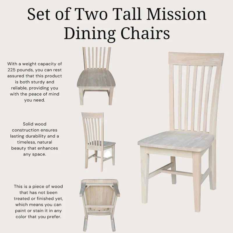 Chaise de salle à manger haute Mission en bois massif