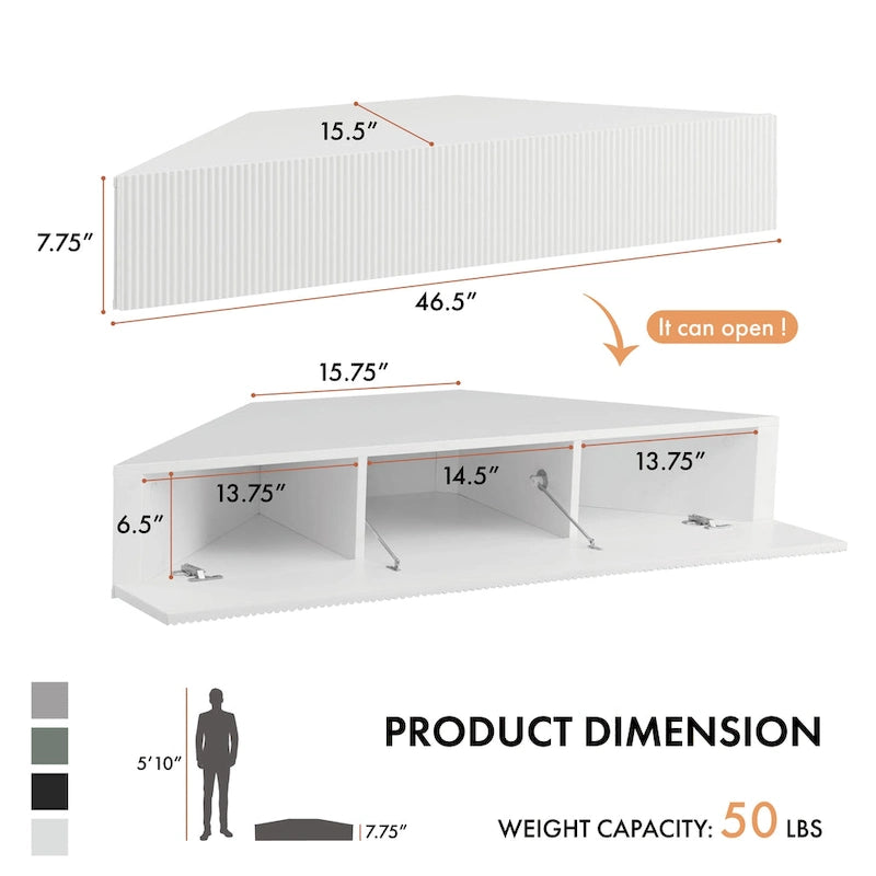Meuble TV d'angle mural de 119 cm à 3 étagères de style transitionnel