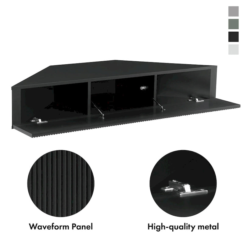 Meuble TV d'angle mural de 119 cm à 3 étagères de style transitionnel