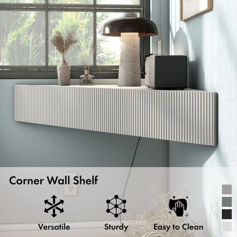 Meuble TV d'angle mural de 119 cm à 3 étagères de style transitionnel
