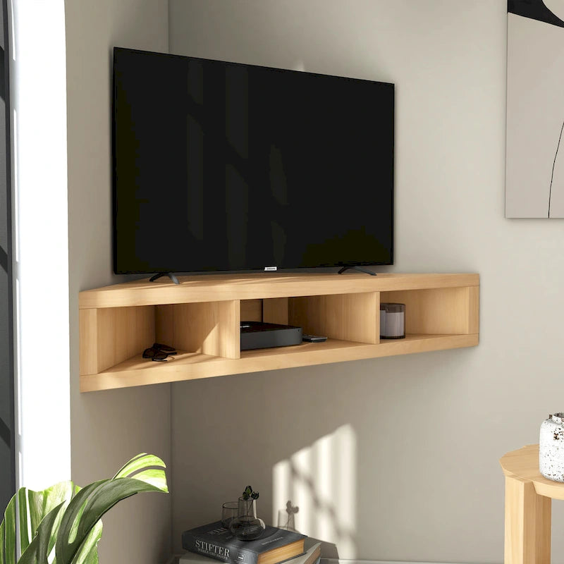 Meuble TV d'angle mural de 119 cm à 3 étagères de style transitionnel