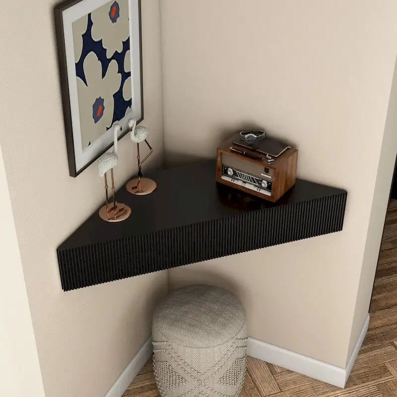 Meuble TV d'angle mural de 119 cm à 3 étagères de style transitionnel