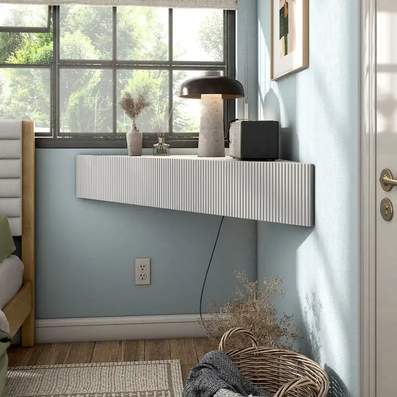 Meuble TV d'angle mural de 119 cm à 3 étagères de style transitionnel