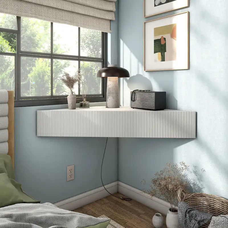 Meuble TV d'angle mural de 119 cm à 3 étagères de style transitionnel