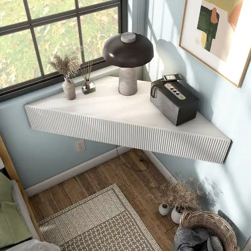 Meuble TV d'angle mural de 119 cm à 3 étagères de style transitionnel