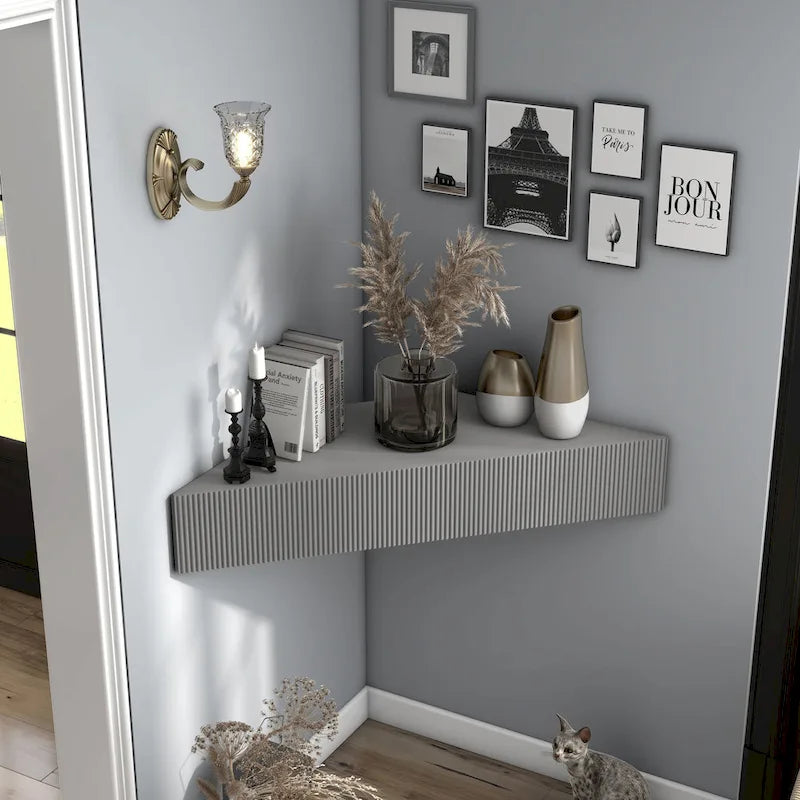 Meuble TV d'angle mural de 119 cm à 3 étagères de style transitionnel