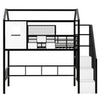 Lit mezzanine métallique de taille double avec toit et boîte de rangement