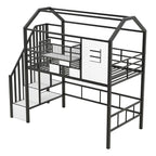 Lit mezzanine métallique de taille double avec toit et boîte de rangement