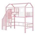 Lit mezzanine métallique de taille double avec toit et boîte de rangement