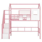 Lit mezzanine métallique de taille double avec toit et boîte de rangement