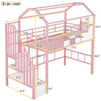 Lit mezzanine métallique de taille double avec toit et boîte de rangement
