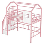 Lit mezzanine métallique de taille double avec toit et boîte de rangement
