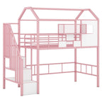 Lit mezzanine métallique de taille double avec toit et boîte de rangement