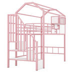 Lit mezzanine métallique de taille double avec toit et boîte de rangement