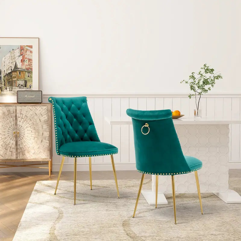 Clihome Chaises de salle à manger modernes rembourrées en velours (Lot de 2)
