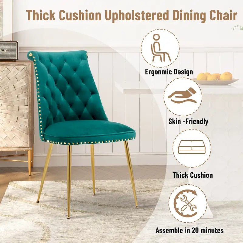 Clihome Chaises de salle à manger modernes rembourrées en velours (Lot de 2)