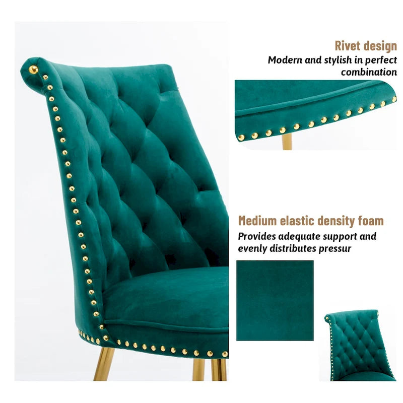 Clihome Chaises de salle à manger modernes rembourrées en velours (Lot de 2)