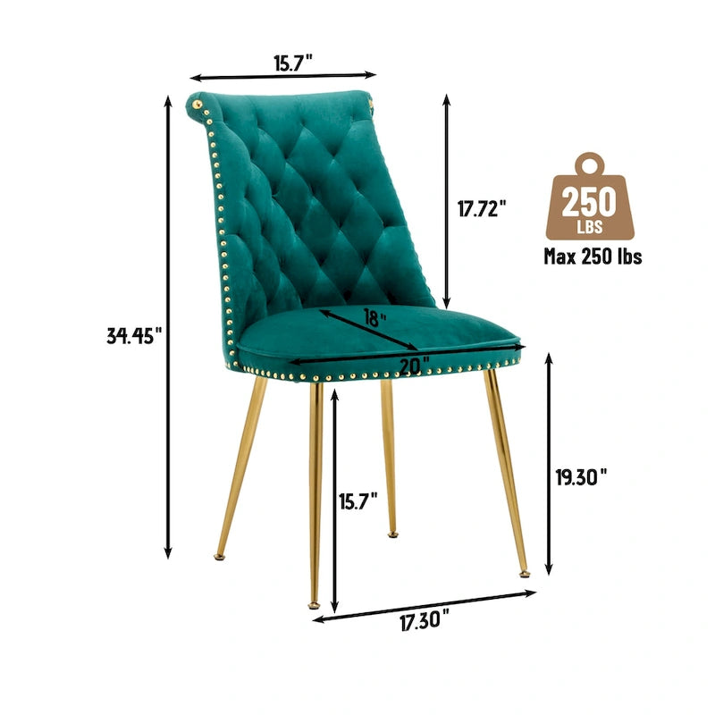 Clihome Chaises de salle à manger modernes rembourrées en velours (Lot de 2)