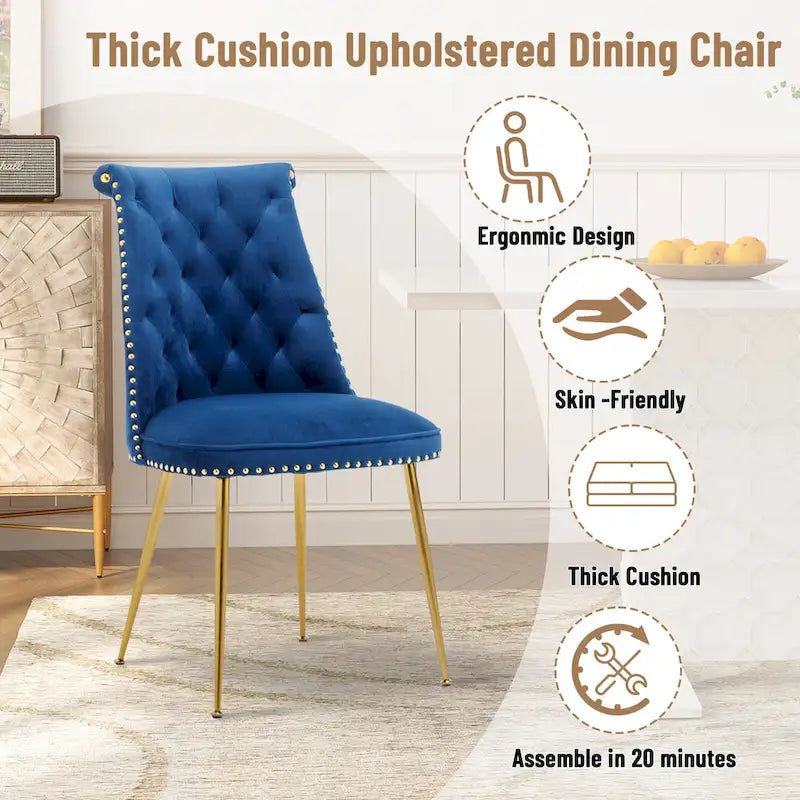 Clihome Chaises de salle à manger modernes rembourrées en velours (Lot de 2)