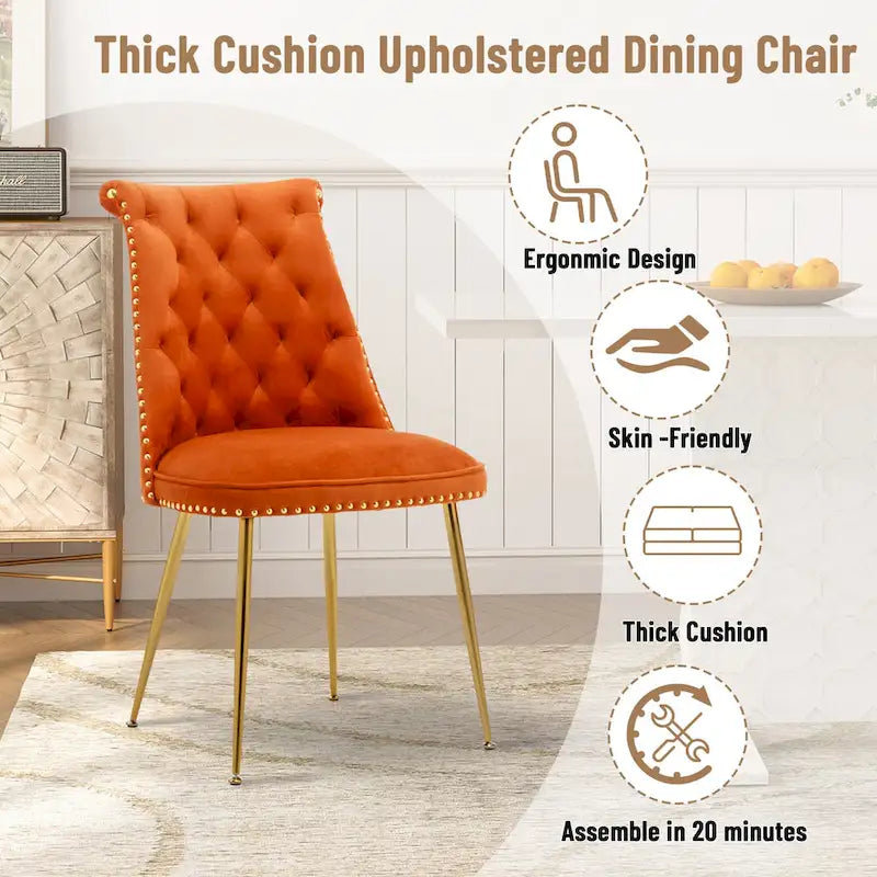 Clihome Chaises de salle à manger modernes rembourrées en velours (Lot de 2)