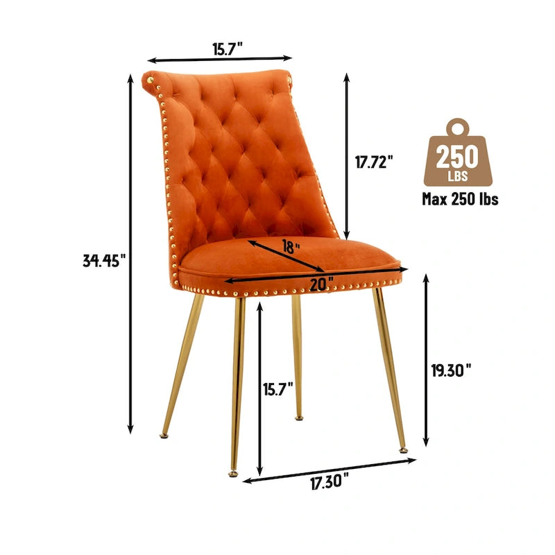 Clihome Chaises de salle à manger modernes rembourrées en velours (Lot de 2)