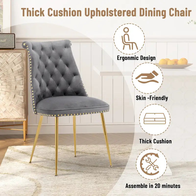 Clihome Chaises de salle à manger modernes rembourrées en velours (Lot de 2)