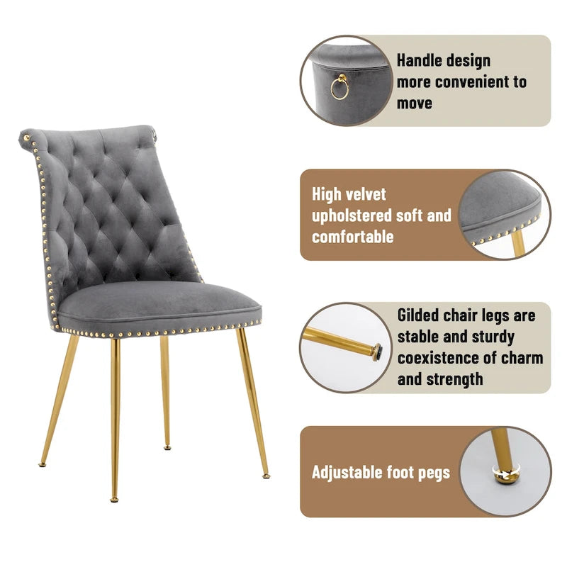 Clihome Chaises de salle à manger modernes rembourrées en velours (Lot de 2)