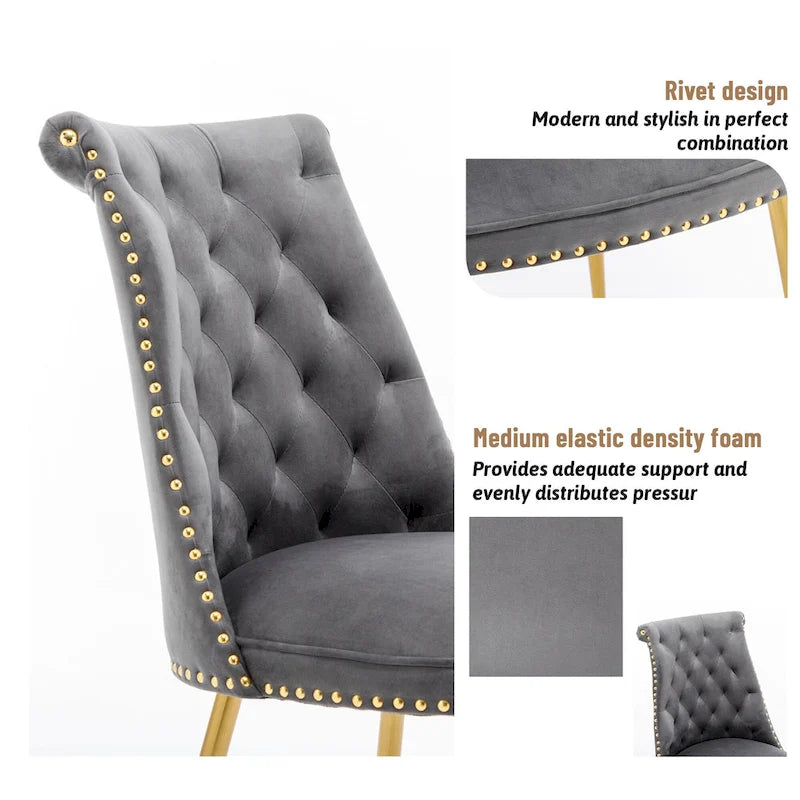 Clihome Chaises de salle à manger modernes rembourrées en velours (Lot de 2)