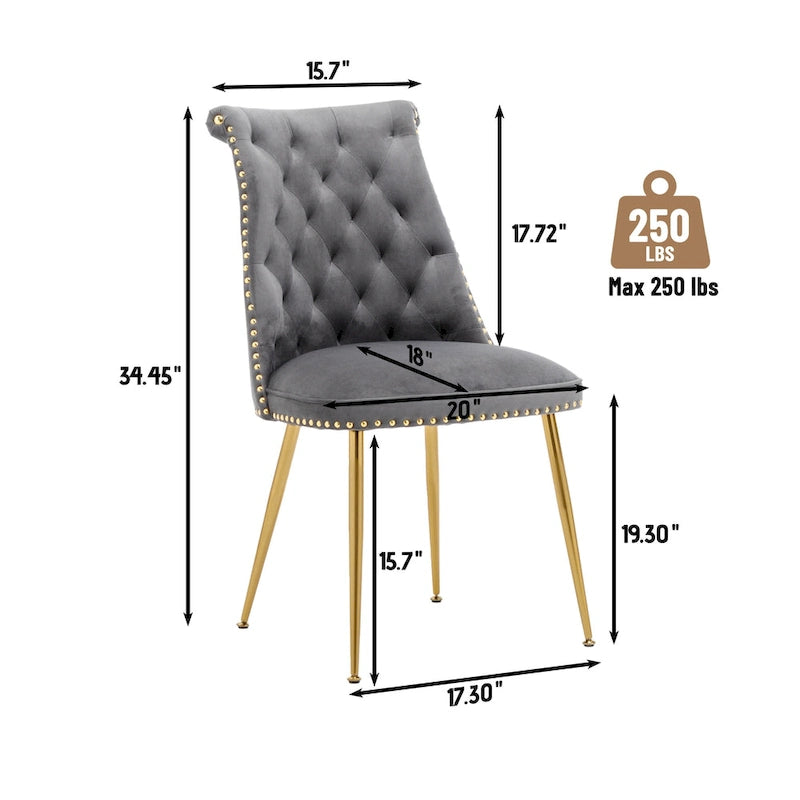 Clihome Chaises de salle à manger modernes rembourrées en velours (Lot de 2)